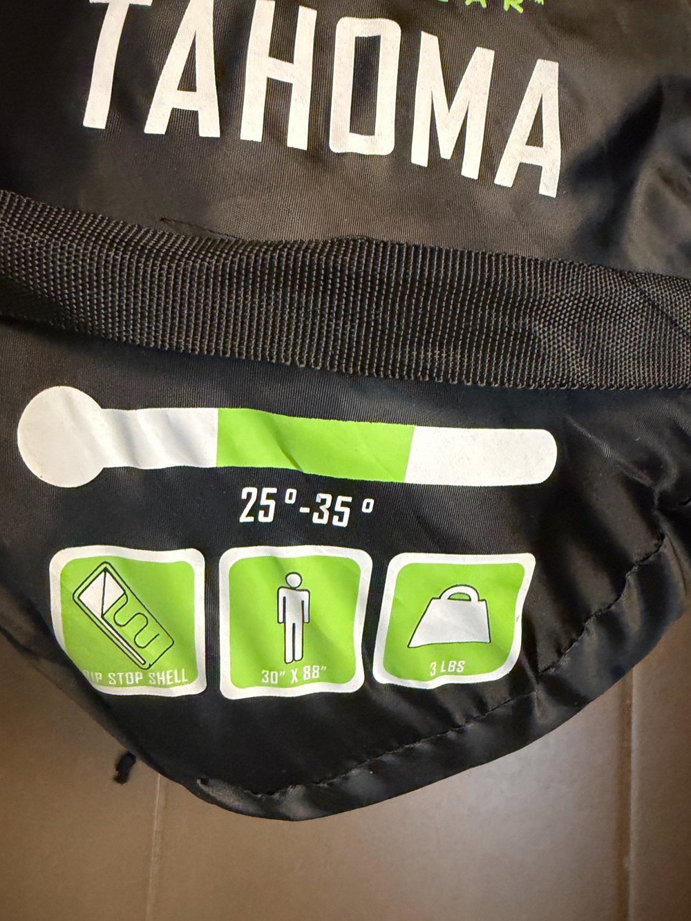 NEW! GOLDEN BEAR TAHOMA Bear Tahoma 25°-35° Black & Lime Mummy Sleeping Bag